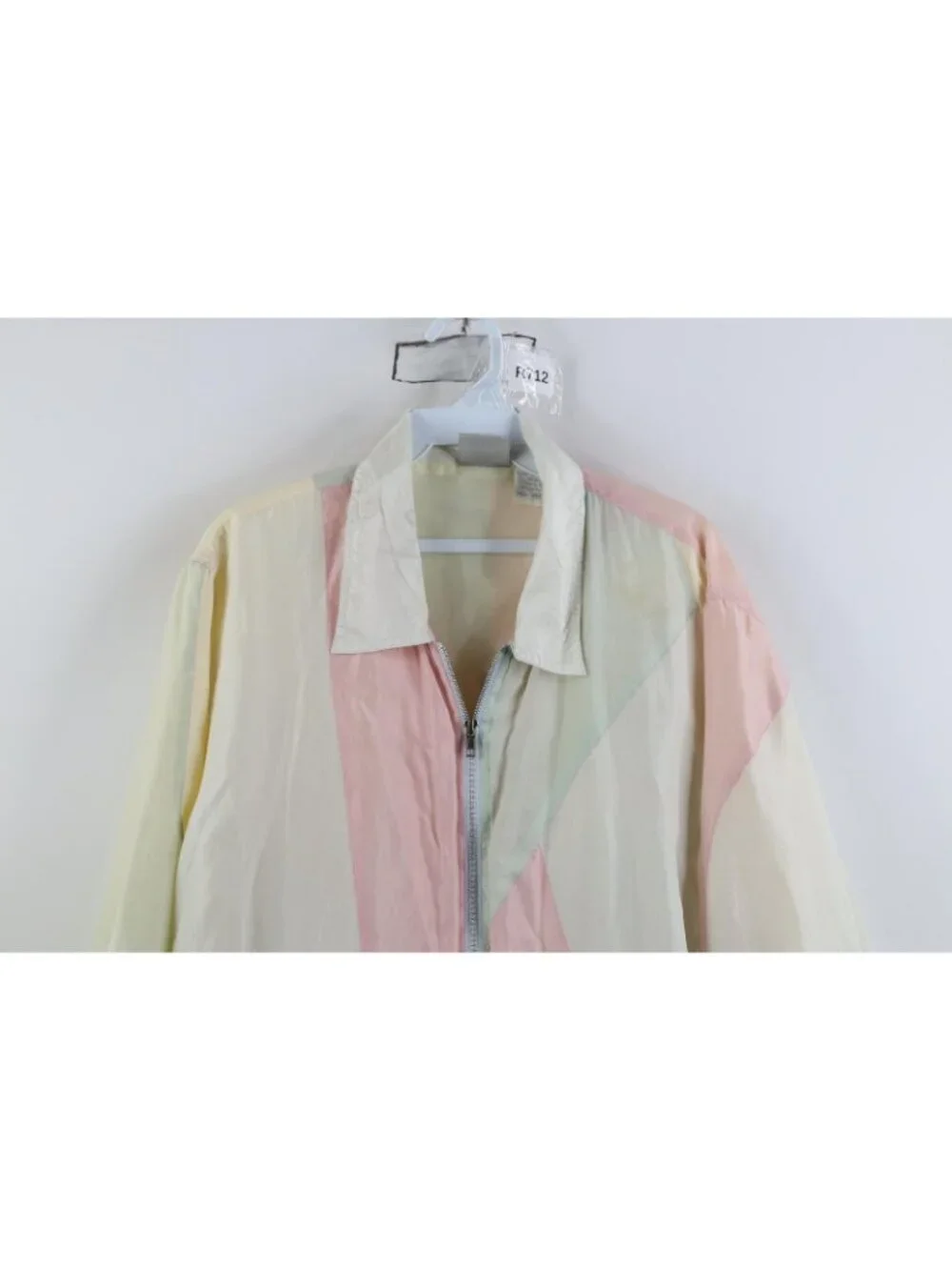 Vintage 90s Streetwear Womens Medium Distressed Pastel Silk Zip Bomber Jacket